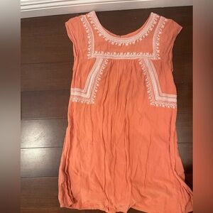 Promod Coral and White Embroidered Tunic dress